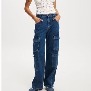 Cotton On Relaxed Cargo Wide Leg Jean Women 2 Denim Y2K/90s